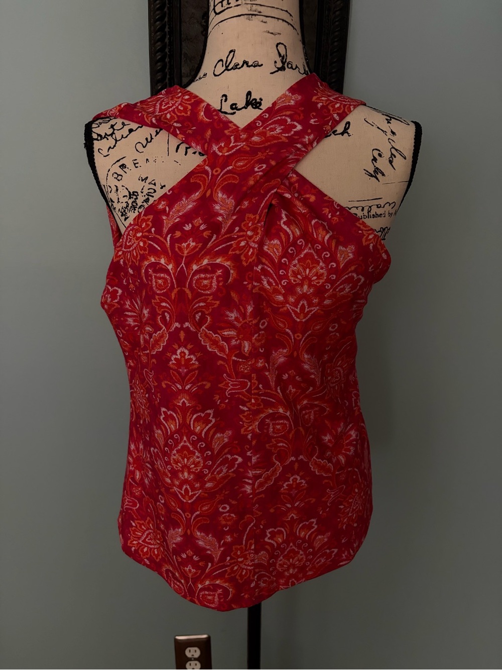 Soft Surroundings Red Paisley Cross-Front Sleeveless Camisole